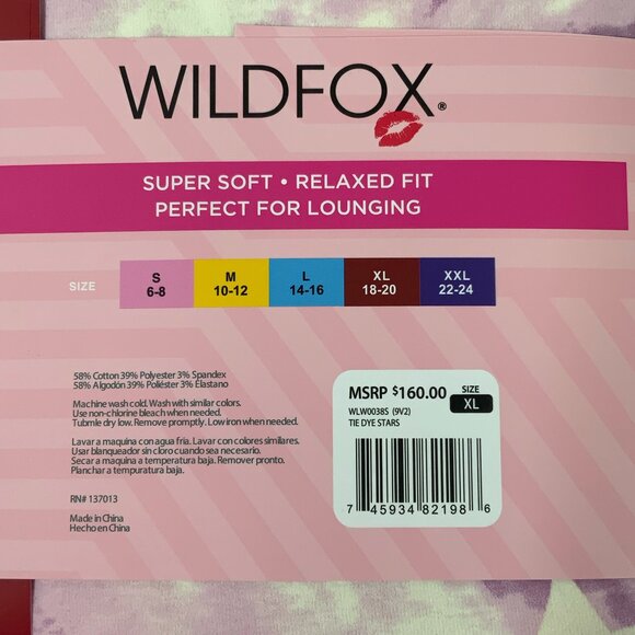 NWT Wildfox 2pc Lounge PJ Set Tie Dye Purple Stars Sweatshirt Shorts XL 18 20 - Picture 7 of 8